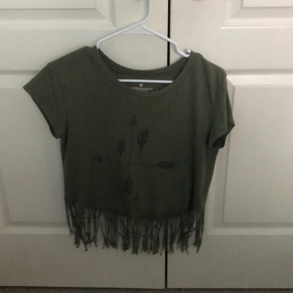 Green semi-cropped shirt with tassels